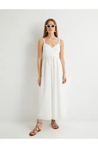 Long Eyelet Dress Floral Applique Lined - 3