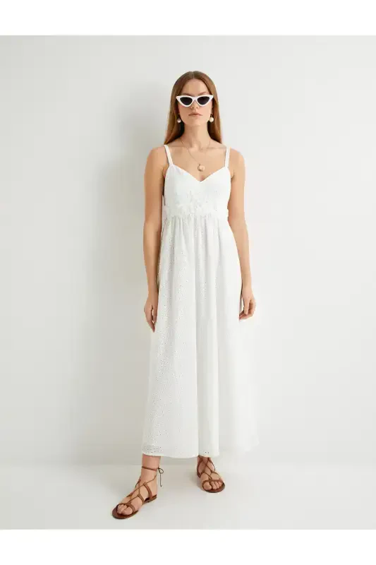 Long Eyelet Dress Floral Applique Lined - 3