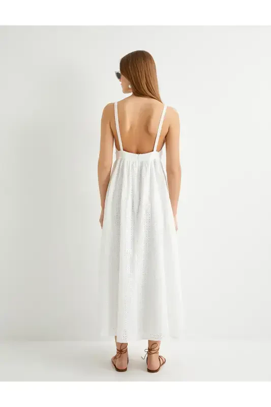 Long Eyelet Dress Floral Applique Lined - 4