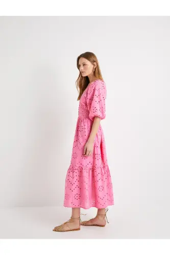 Long Fisto Dress Balloon Sleeve Low-Cut Neck Buttoned - 1