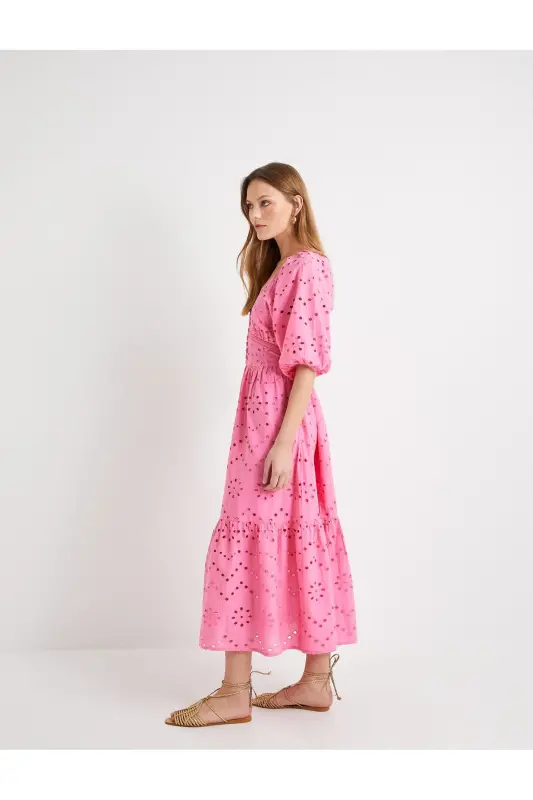 Long Fisto Dress Balloon Sleeve Low-Cut Neck Buttoned - 1