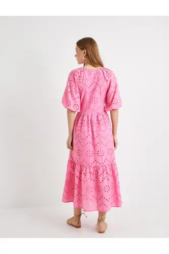 Long Fisto Dress Balloon Sleeve Low-Cut Neck Buttoned - 4