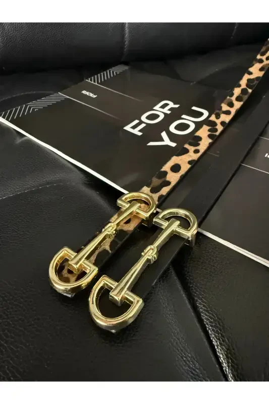 Long Gold Buckle Skinny Leopard Women Belt, Jacket Belt, Shirt Belt, Dress Belt-Black - 1