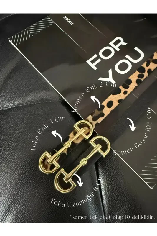 Long Gold Buckle Skinny Leopard Women Belt, Jacket Belt, Shirt Belt, Dress Belt-Black - 4