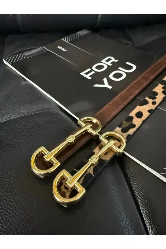 Long Gold Buckle Thin Leopard Women's Belt, Jacket Belt, Shirt Belt, Dress Belt-Bodo - FIORI
