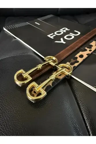 Long Gold Buckle Thin Leopard Women's Belt, Jacket Belt, Shirt Belt, Dress Belt-Bodo - FIORI (1)