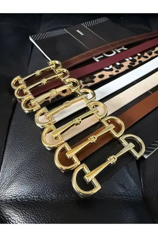 Long Gold Buckle Thin Women Belt, Jacket Belt, Shirt Belt, Dress Belt-Multicolor - FIORI