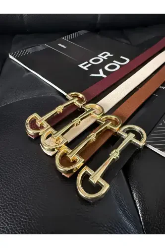 Long Gold Buckle Thin Women's Belt, Jacket Belt, Shirt Belt, Dress Belt-Black - 1