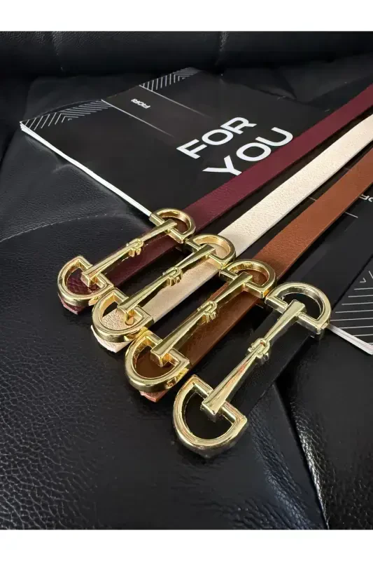 Long Gold Buckle Thin Women's Belt, Jacket Belt, Shirt Belt, Dress Belt-Black - FIORI