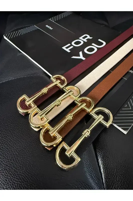 Long Gold Buckle Thin Women's Belt, Jacket Belt, Shirt Belt, Dress Belt-Black - 2