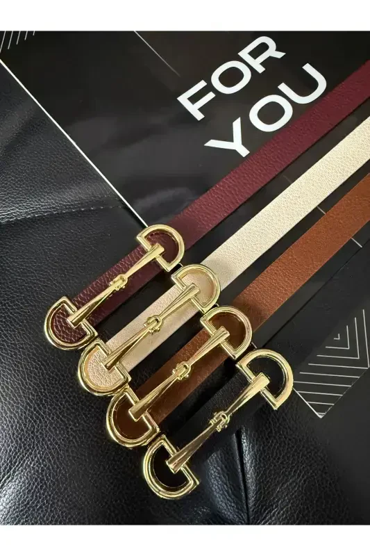 Long Gold Buckle Thin Women's Belt, Jacket Belt, Shirt Belt, Dress Belt-Black - 3