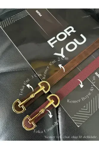 Long Gold Buckle Thin Women's Belt, Jacket Belt, Shirt Belt, Dress Belt-Burgundy - 4