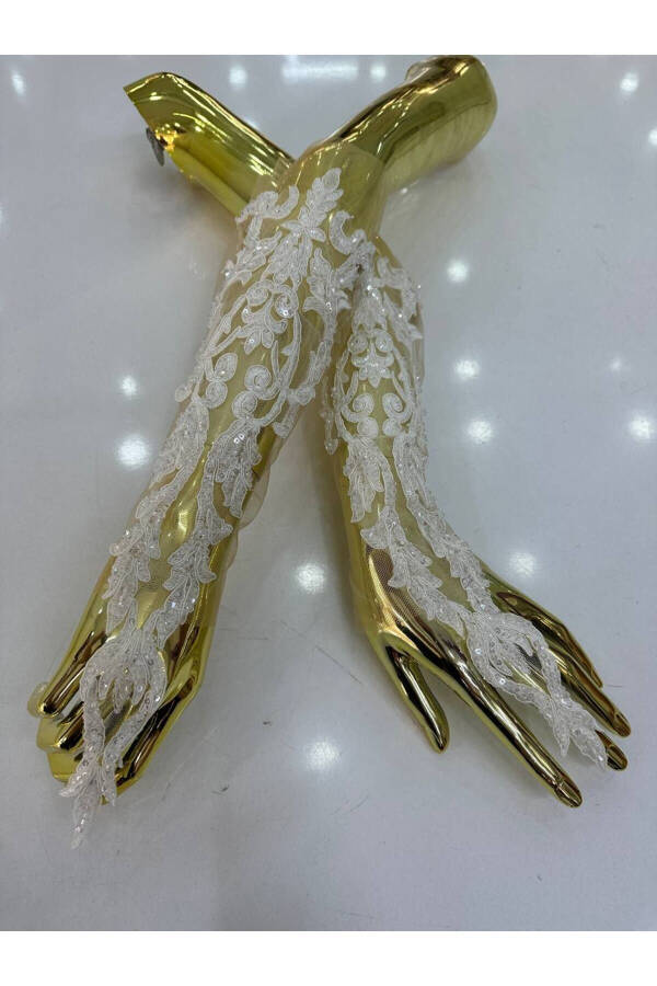 Long Lace Off-White Wedding Gloves Special Design Bridal Gloves - 9