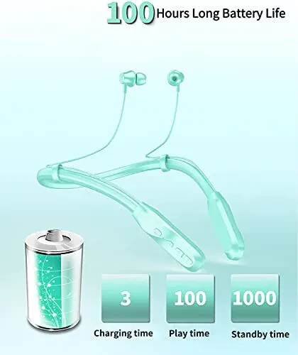 Long-Lasting Neckband Bluetooth Headphones with 120 Hours Playtime, Sports Sweatproof Earphones in Light Green, with Microphone for Running and Wireless Bluetooth Connectivity - 4