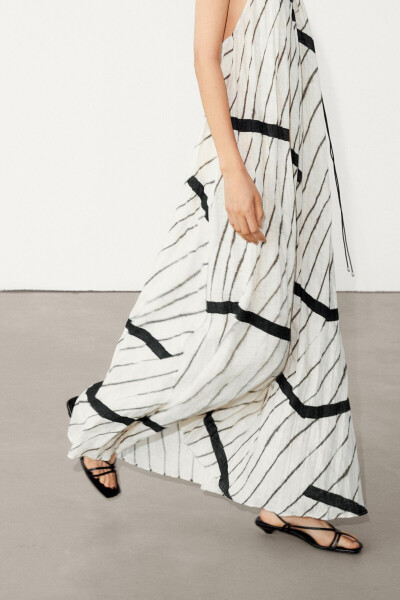 Long Linen Halter Neck Striped Dress - 3