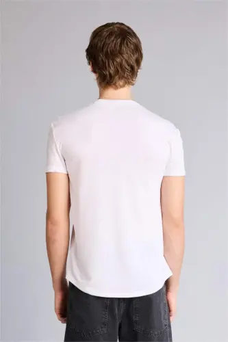 Long Muscle Fit Bisiklet Yaka Basic Düz Kısa Kollu Tişört-Beyaz - 6