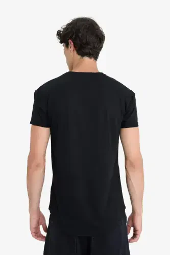 Long Muscle Fit Bisiklet Yaka Basic Düz Kısa Kollu Tişört-Siyah - 5