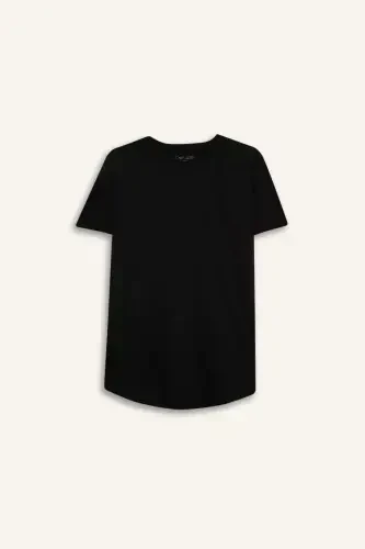 Long Muscle Fit Crew Neck Basic Short Sleeve T-Shirt Black - 6