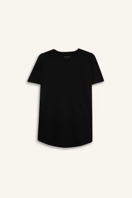 Long Muscle Fit Crew Neck Basic Short Sleeve T-Shirt Black - 6