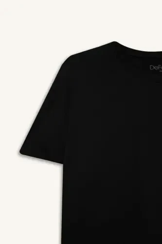 Long Muscle Fit Crew Neck Basic Short Sleeve T-Shirt Black - 7