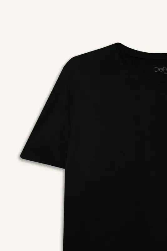 Long Muscle Fit Crew Neck Basic Short Sleeve T-Shirt Black - 7