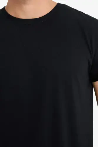 Long Muscle Fit Crew Neck Basic Short Sleeve T-Shirt Black - 8