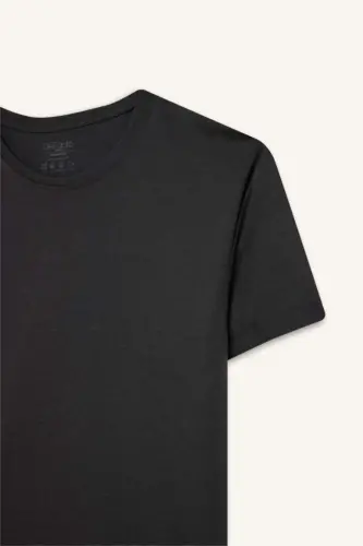 Long Muscle Fit Crew Neck Basic Short Sleeve T-Shirt Dark Anthracite - DEFACTO (1)