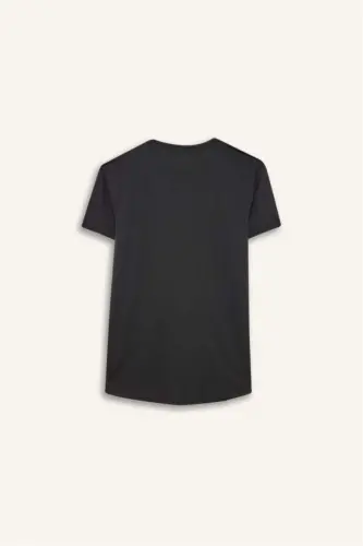 Long Muscle Fit Crew Neck Basic Short Sleeve T-Shirt Dark Anthracite - 3