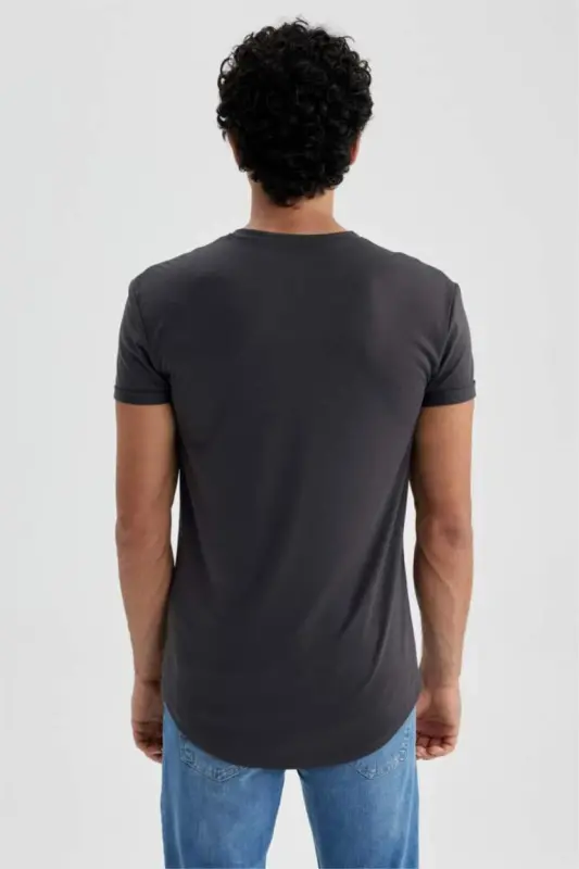 Long Muscle Fit Crew Neck Basic Short Sleeve T-Shirt Dark Anthracite - 9