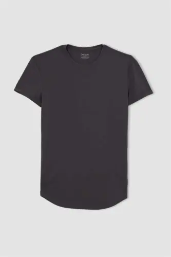 Long Muscle Fit Crew Neck Basic Short Sleeve T-Shirt Dark Anthracite - 10
