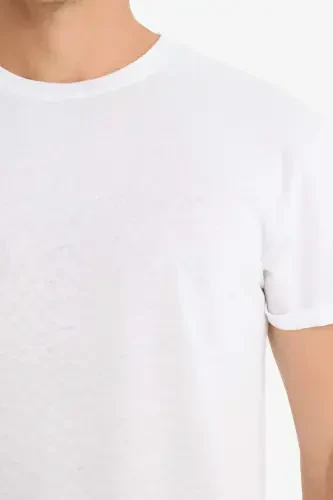 Long Muscle Fit Crew Neck Basic Short Sleeve T-Shirt White - 6