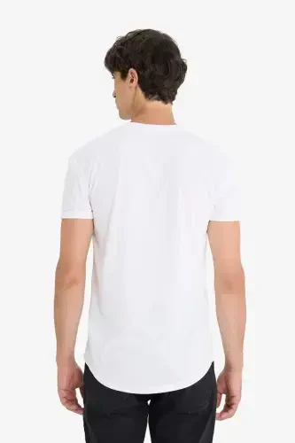 Long Muscle Fit Crew Neck Basic Short Sleeve T-Shirt White - 7