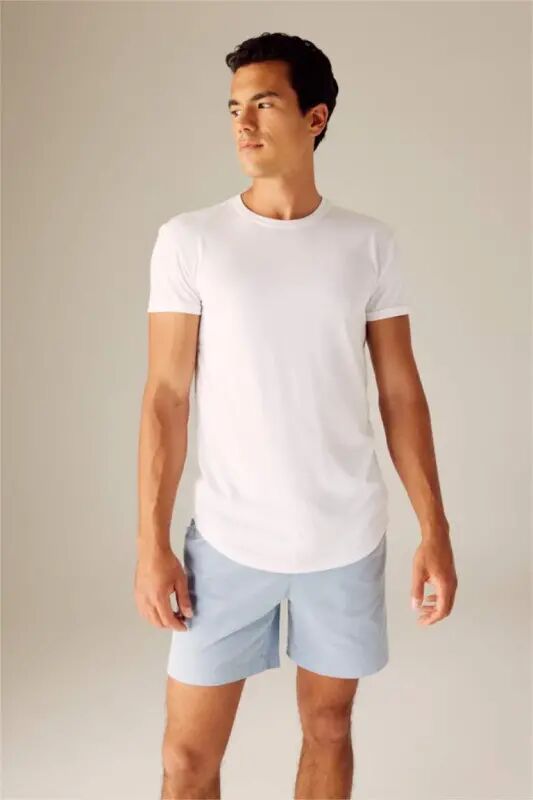 Long Muscle Fit Crew Neck Basic Short Sleeve T-Shirt White - 1