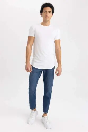 Long Muscle Fit Crew Neck Basic Short Sleeve T-Shirt White - 5