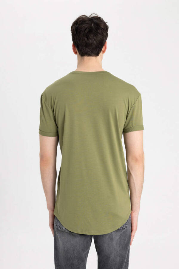 Long Muscle Fit Crew Neck Printed Short Sleeve T-Shirt Khaki - 6