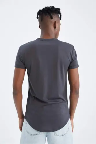 Long Muscle Fit Crew Neck Short Sleeve T-Shirt, Dark Anthracite - 4