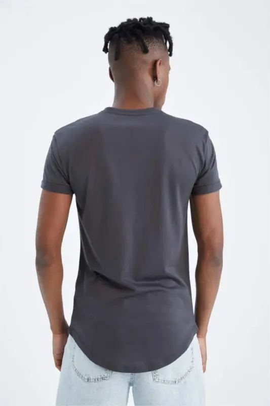 Long Muscle Fit Crew Neck Short Sleeve T-Shirt, Dark Anthracite - 4