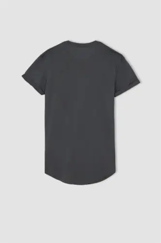 Long Muscle Fit Crew Neck Short Sleeve T-Shirt, Dark Anthracite - 7