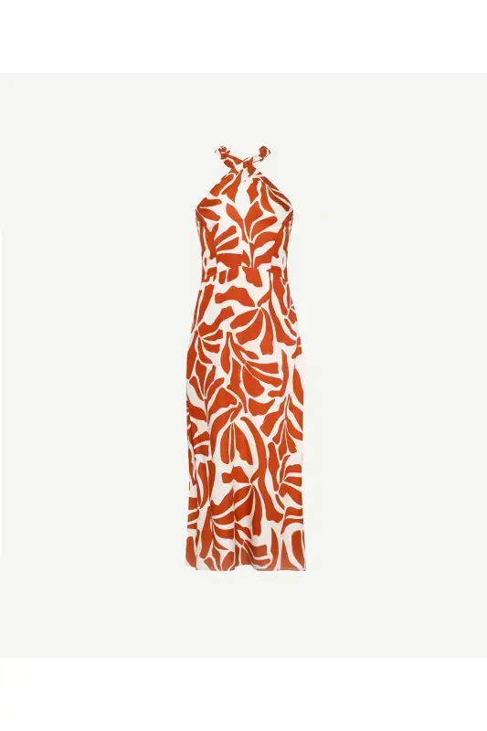 Long Open Back Dress with Neck Tie - 3