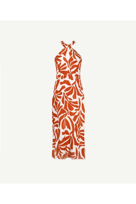 Long Open Back Dress with Neck Tie - 3