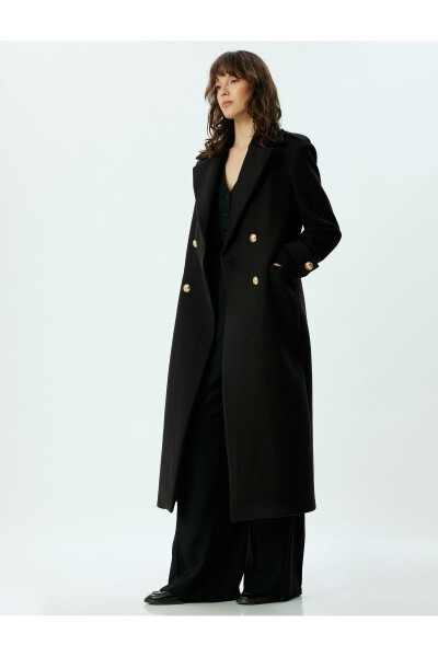 Long, oversized cashmere coat with a lapel collar and buttons. - 14