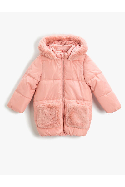 Long puffer jacket with plush pockets - 1