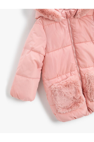 Long puffer jacket with plush pockets - 3