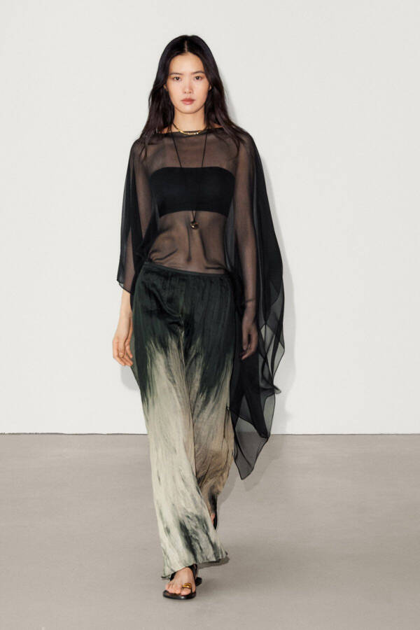 Long Semi-Transparent Silk Cape - 1