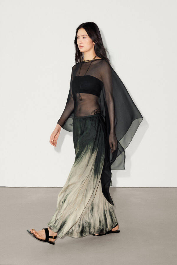 Long Semi-Transparent Silk Cape - 3