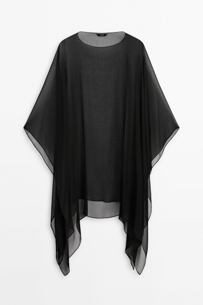 Long Semi-Transparent Silk Cape - 4