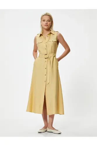 Long Shirt Dress Sleeveless Belted Lyocell Blend - 3