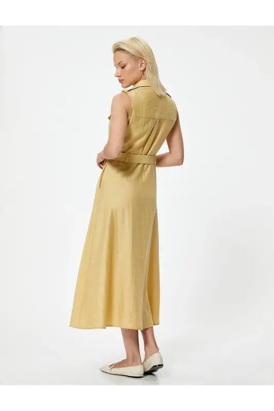 Long Shirt Dress Sleeveless Belted Lyocell Blend - 4