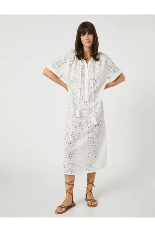 Long Shirt Eyelet Dress Short Sleeve - KOTON