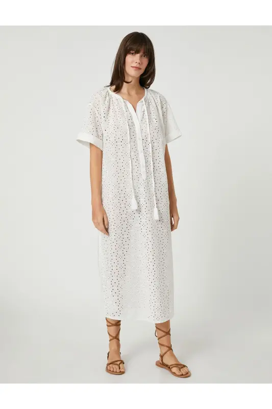 Long Shirt Eyelet Dress Short Sleeve - 3